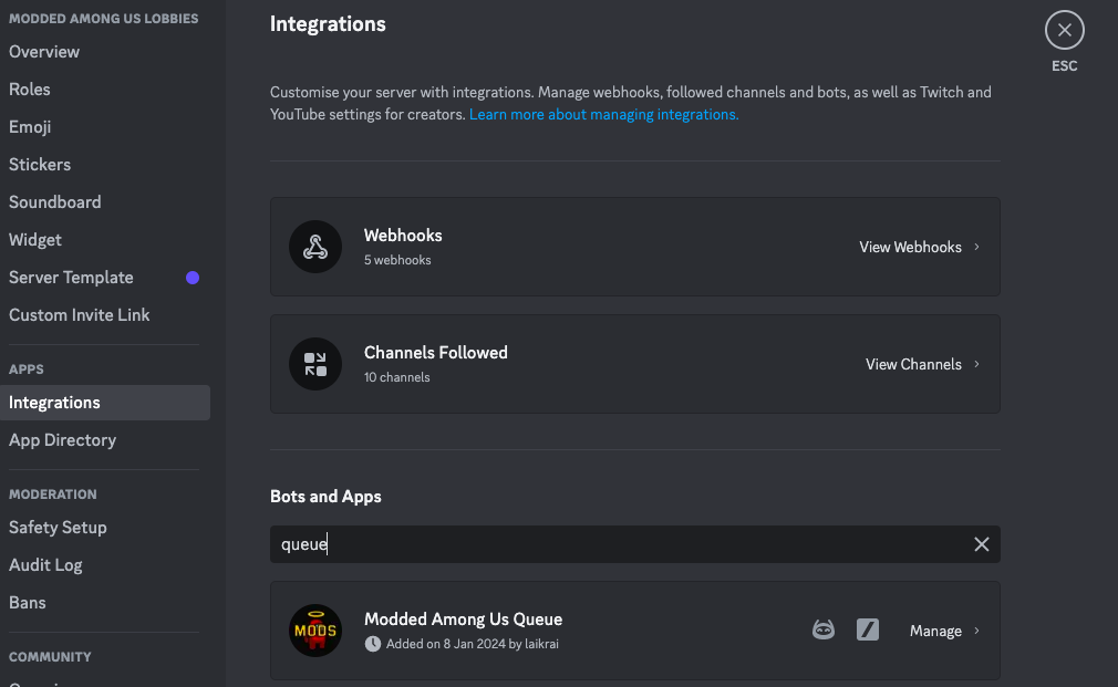 Integration tab